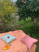 Load image into Gallery viewer, organic linen bed cover botanically hand dyed