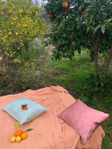 organic linen bed cover botanically hand dyed