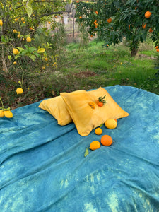 organic linen bed cover botanically hand dyed